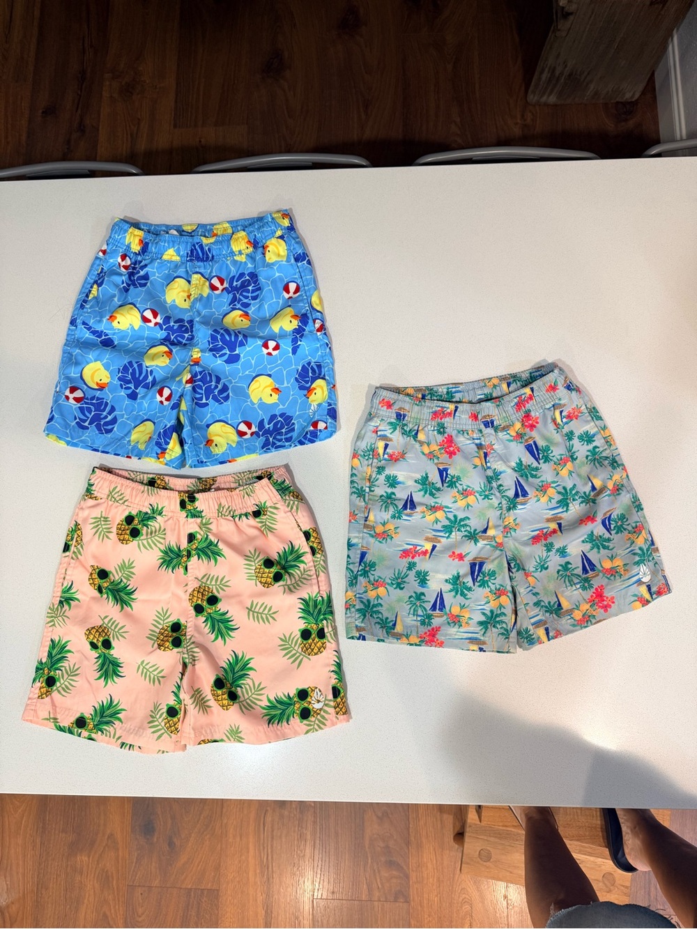 Kids Tropical Print Swim Shorts - Blue, Pink & Gray